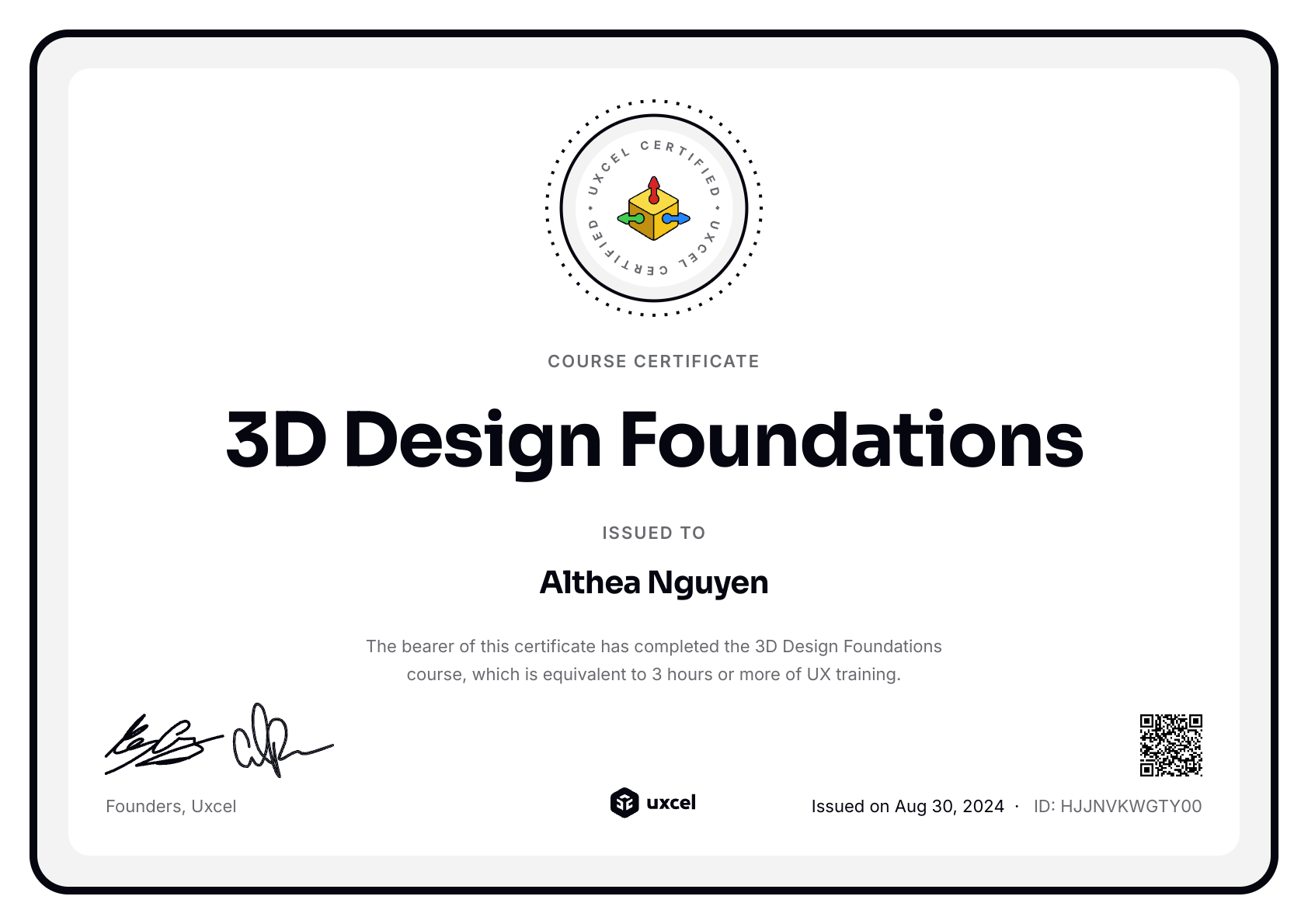 Althea Nguyen's certificate